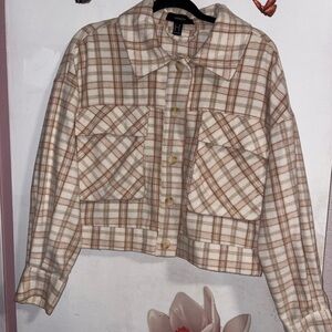 Forever 21 Cream and Brown Plaid Jacket
